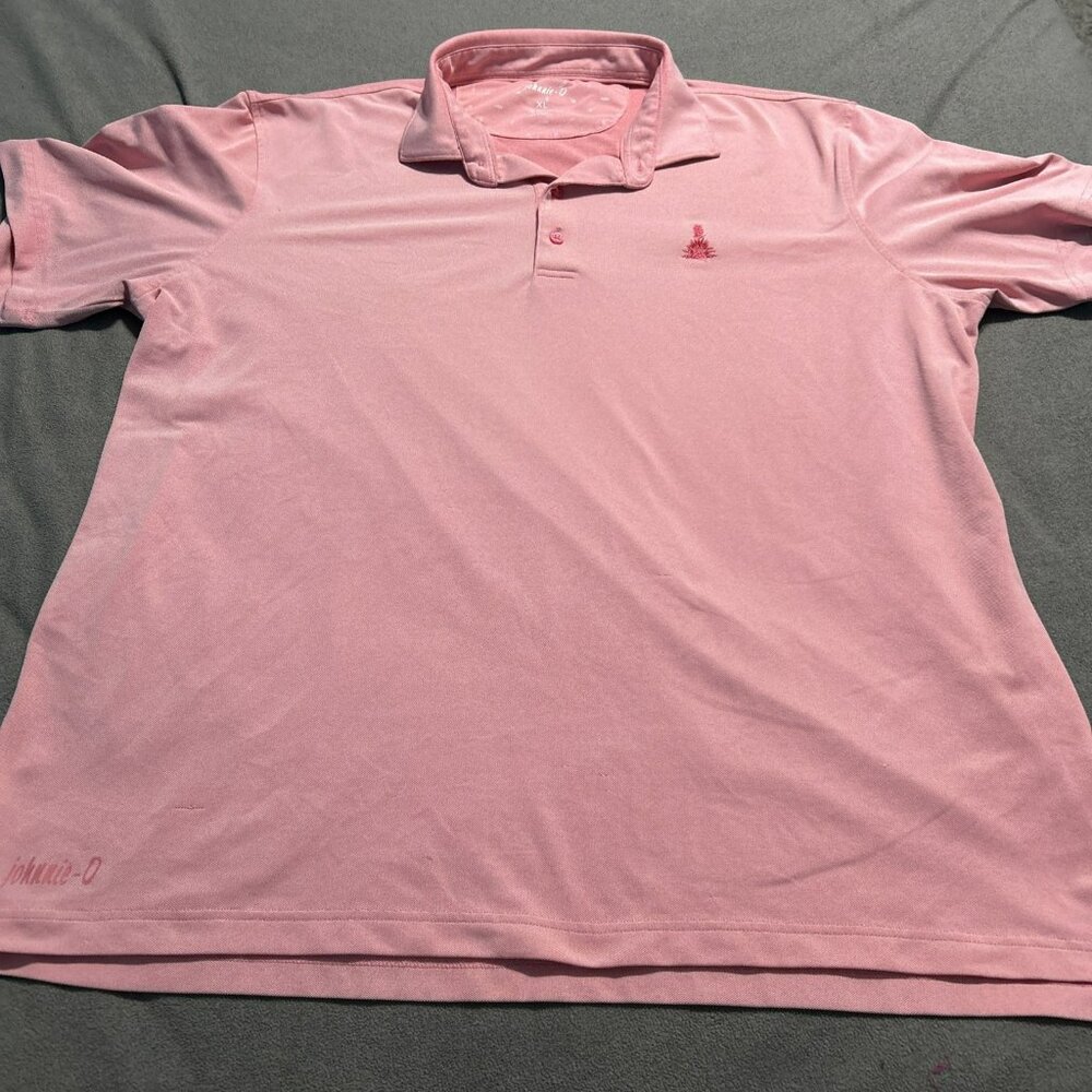 Johnnie-O Polo Shirt Mens Size XL Pink White Stretch Short Sleeve Golf Casual